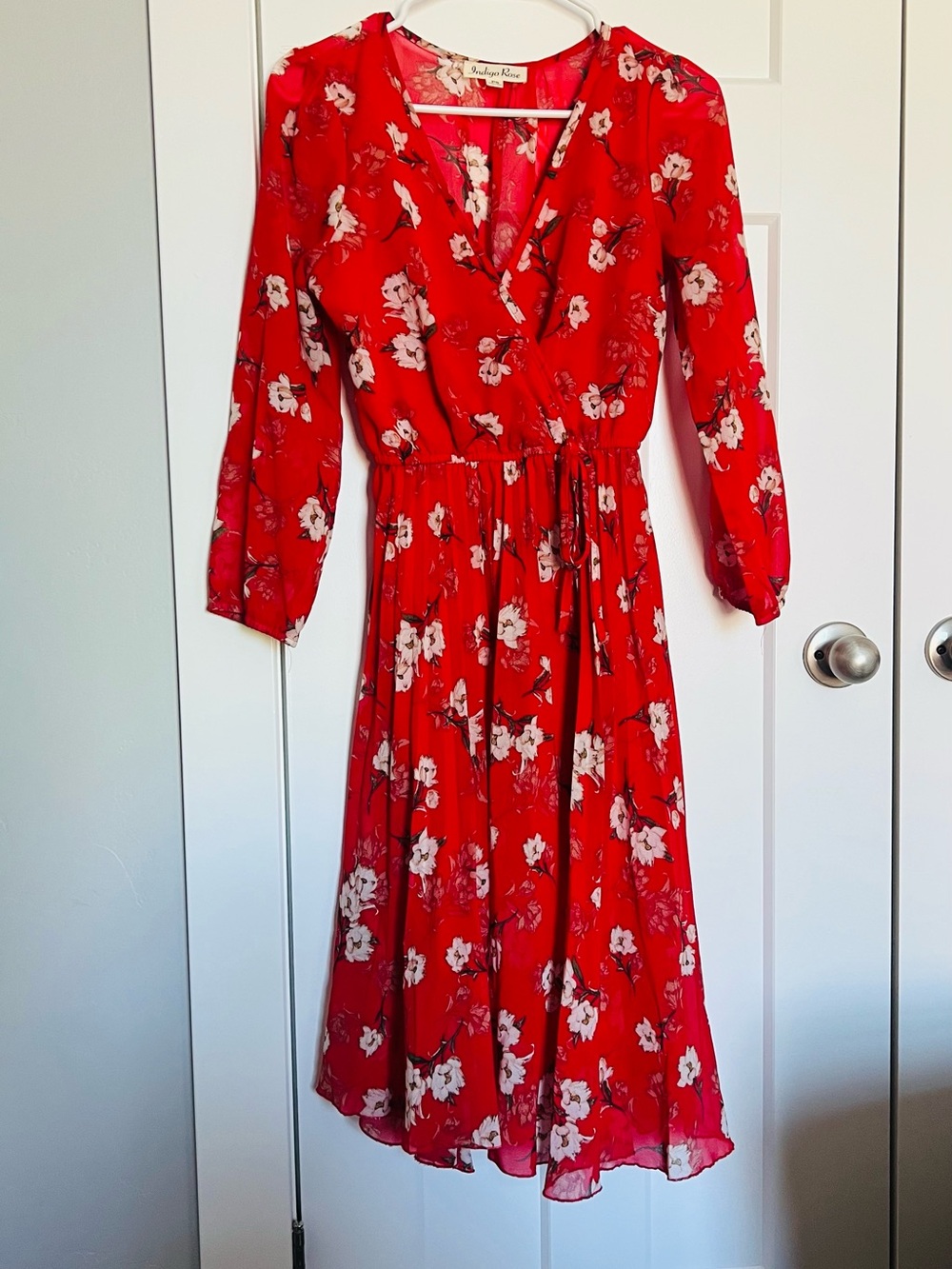 Johnny Was Red Floral Long-Sleeve Wrap Dress